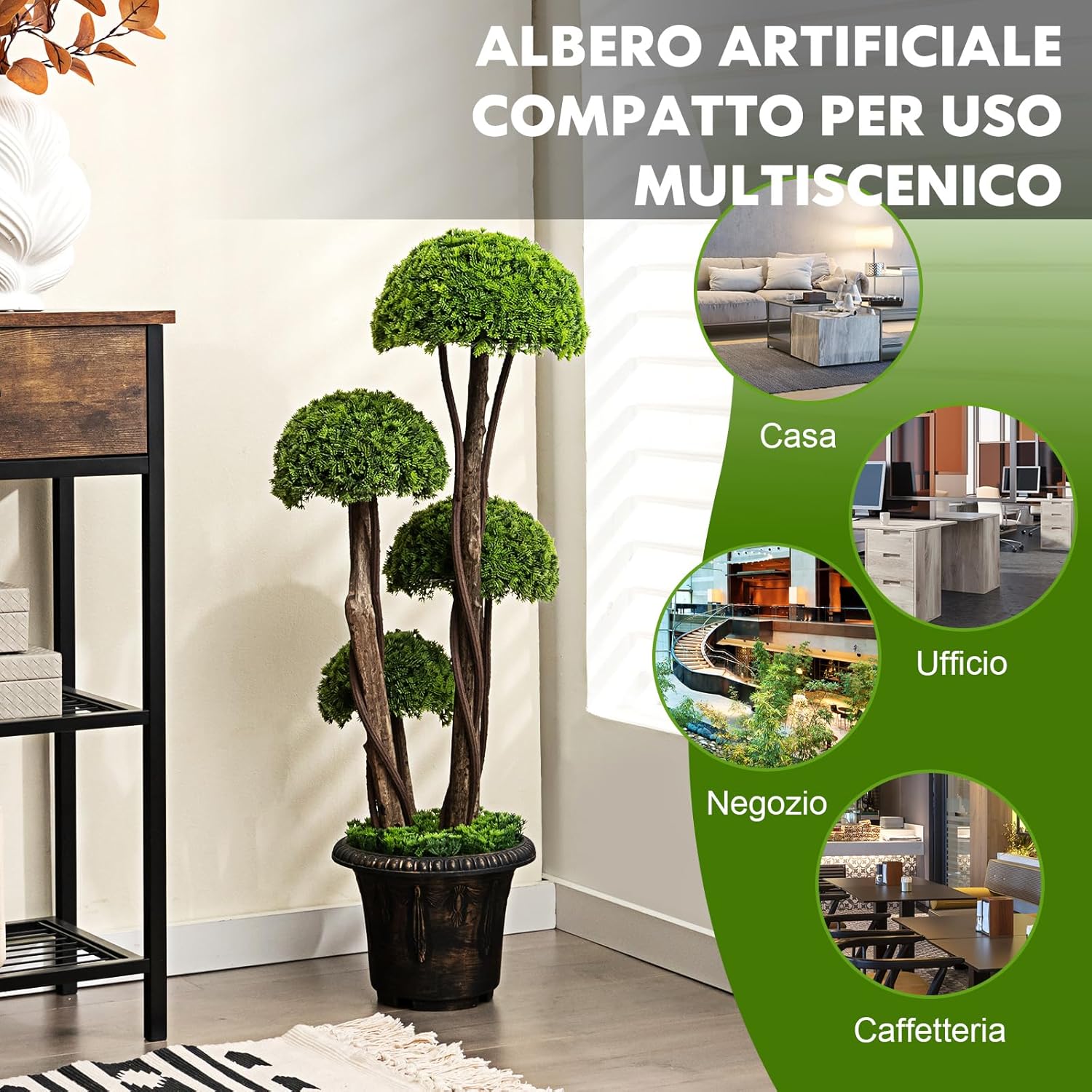 Albero Artificiale 90 CM, Cipresso Finto da Interno ed Esterno con Tronco in Rattan e Vaso Riempito di Cemento, Pianta Artificiale Realistica da Casa, Ingresso e Ufficio