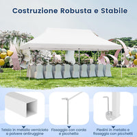 Gazebo Pieghevole da Giardino 3 x 6m, Gazebo Pop-up con Borsa da Trasporto, Regolabile in Altezza, per Feste, Barbecue, Giardino e Spiaggia (Bianco)