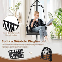 COSTWAYSedia Sospesa Pieghevole con Supporto, Poltrona Sospesa Corda con Cuscini per Seduta e Schienale, Telaio in Metallo, Sedia Amaca da Interno/Esterno, Portata 150 kg