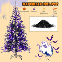 Albero di Natale Nero 183 cm, Albero di Natale Halloween con 791 Punte di Rami in PVC, 250 Luci LED e Ornamenti, Albero di Natale Artificiale con Luci per Casa, Ufficio e Scuola