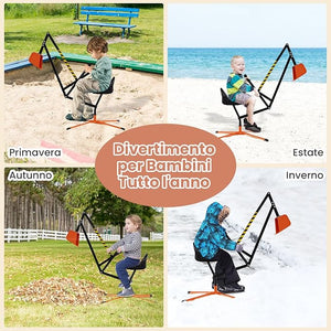 Ruspa Giocattolo per Bambini, Escavatore Cavalcabile con Controlli a 2 Mani e Pala Flessibile, Sedile Girevole a 360°, Regalo per Bambini 3 Anni+ (senza Ruote Arancia)