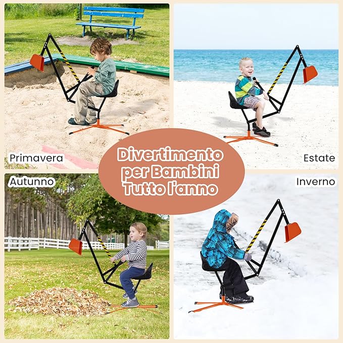 Ruspa Giocattolo per Bambini, Escavatore Cavalcabile con Controlli a 2 Mani e Pala Flessibile, Sedile Girevole a 360°, Regalo per Bambini 3 Anni+ (senza Ruote Arancia)