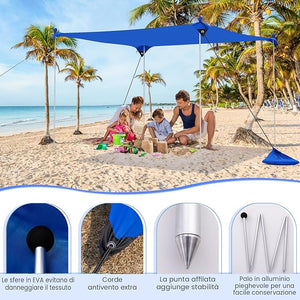 Tenda da Spiaggia Portatile, Tenda Protezione dai Raggi UV, con 4 Sacchetti di Sabbia, Borsa per il Trasporto, Parasole per 4-8 Persone, 300 x 300 x 200 cm (Blu)