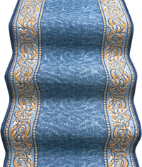 Passatoia Scala Bordata 67x300 cm Ingresso Corridoio Tappeto Cucina Gradini Stile Barocco Blu