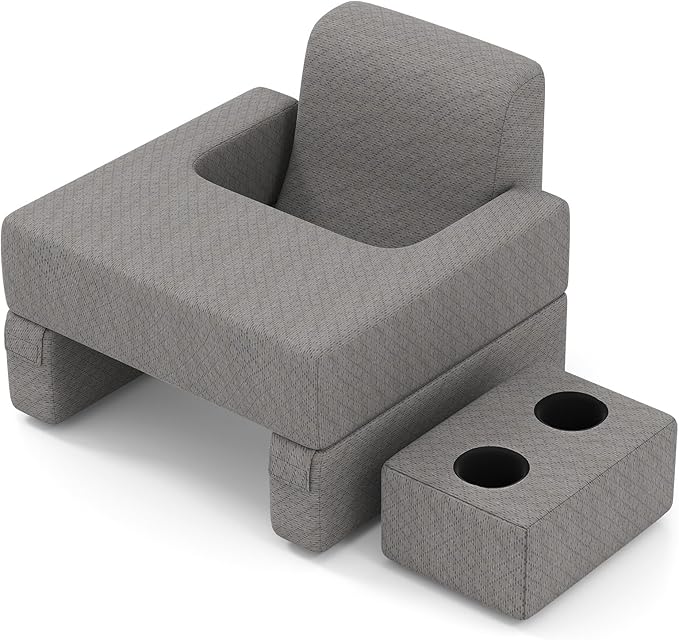 Set di 3 Cuscini da Lettura, Cuscino per Leggere con Tasca Laterale Portabicchieri e Cuscino a Cuneo per Schiena con Appoggio, per Rissarsi Leggere e Giocare, Grigio