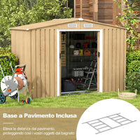 Casetta da Esterno, Capanno Porta Attrezzi con Porte Scorrevoli, Maniglie, Sfoghi e Tettoia, Casetta da Giardino in Lamiera di Acciaio e Lamiera Zincata (259 x 196 x 184 cm)