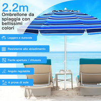 Ombrellone da Spiaggia 200 x 220 cm, Ombrellone da Mare con Inclinazione Regolabile, con Vassoio, 8 Stecche, Protezione UV, Impermeabile, Borsa di Trasporto (Blu Navy)