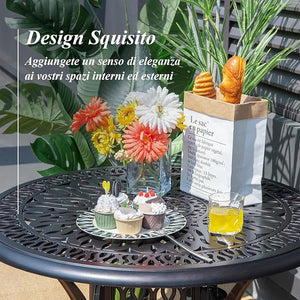 Tavolo da Pranzo Giaridno 91 cm, Tavolo da Bistro con Foro per Ombrellone da 5 cm, Tavolino Rotondo per Giardino Balcone Terazza, Portata 75 kg