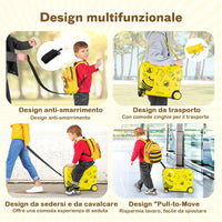 Valigia Cavalcabile per Bambini, 18" Valigia+ 12" Zaino,2 Pezzi, Trolley Bambini Bagaglio a Mano con Ruote Girevoli e Maniglia Retrattile, 2 Cingie Multiuso (Modello 1)