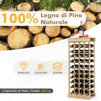 Portabottiglie di Vino, Scaffale per 40 Bottiglie di Vino in Legno di Pino, Cantinetta Porta Vino, 113 x 47 x 28 cm (Con Traversa)