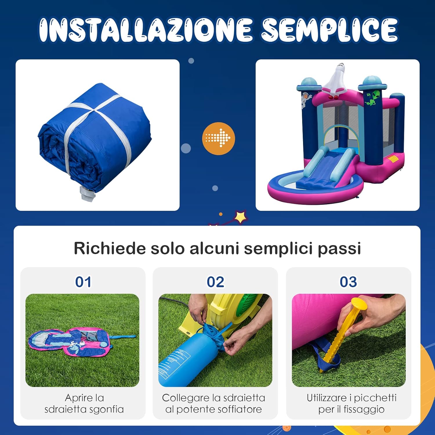 Castello Gonfiabile con Piscina, Casa Gonfiabile per Bambini con Borsa per il Trasporto e Paletti, Ideale per Interni ed Esterni per 3 Bambini di 3-10 Anni (Con soffiatore)