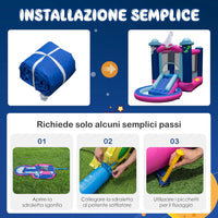 Castello Gonfiabile con Piscina, Casa Gonfiabile per Bambini con Borsa per il Trasporto e Paletti, Ideale per Interni ed Esterni per 3 Bambini di 3-10 Anni (Con soffiatore)