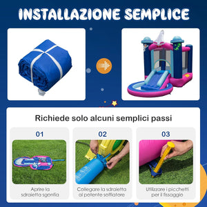 Castello Gonfiabile con Piscina, Casa Gonfiabile per Bambini con Borsa per il Trasporto e Paletti, Ideale per Interni ed Esterni per 3 Bambini di 3-10 Anni (Con soffiatore)