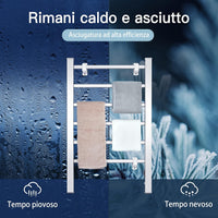 Portasciugamani Multifunzionale Elettrico 2 in 1, Portasciugamani Elettrico per Vestiti e Asciugamani 100 W, con 6 Sbarre, Struttura in Alluminio, Portasciugamani per Bagno, Argento