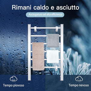 Portasciugamani Multifunzionale Elettrico 2 in 1, Portasciugamani Elettrico per Vestiti e Asciugamani 100 W, con 6 Sbarre, Struttura in Alluminio, Portasciugamani per Bagno, Argento