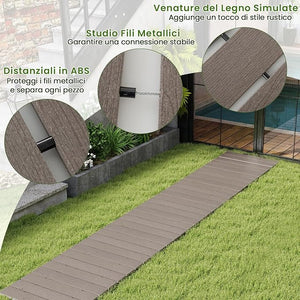 Percorso Giardino 242 cm, Passerella Dritta da Esterno con Connessione a Filo Metallico, Superficie Antiscivolo, Sentiero da Giardino Resistente alle Intemperie (242 x 55 x 1,2 cm)