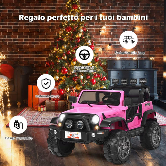 Auto Macchina Elettrica per Bambini 12V, Veicolo Elettrico a Batteria a 2 Posti, con Telecomando 2,4 G, Porta USB e AUX, per Bambini 3+ Anni (Rosa)