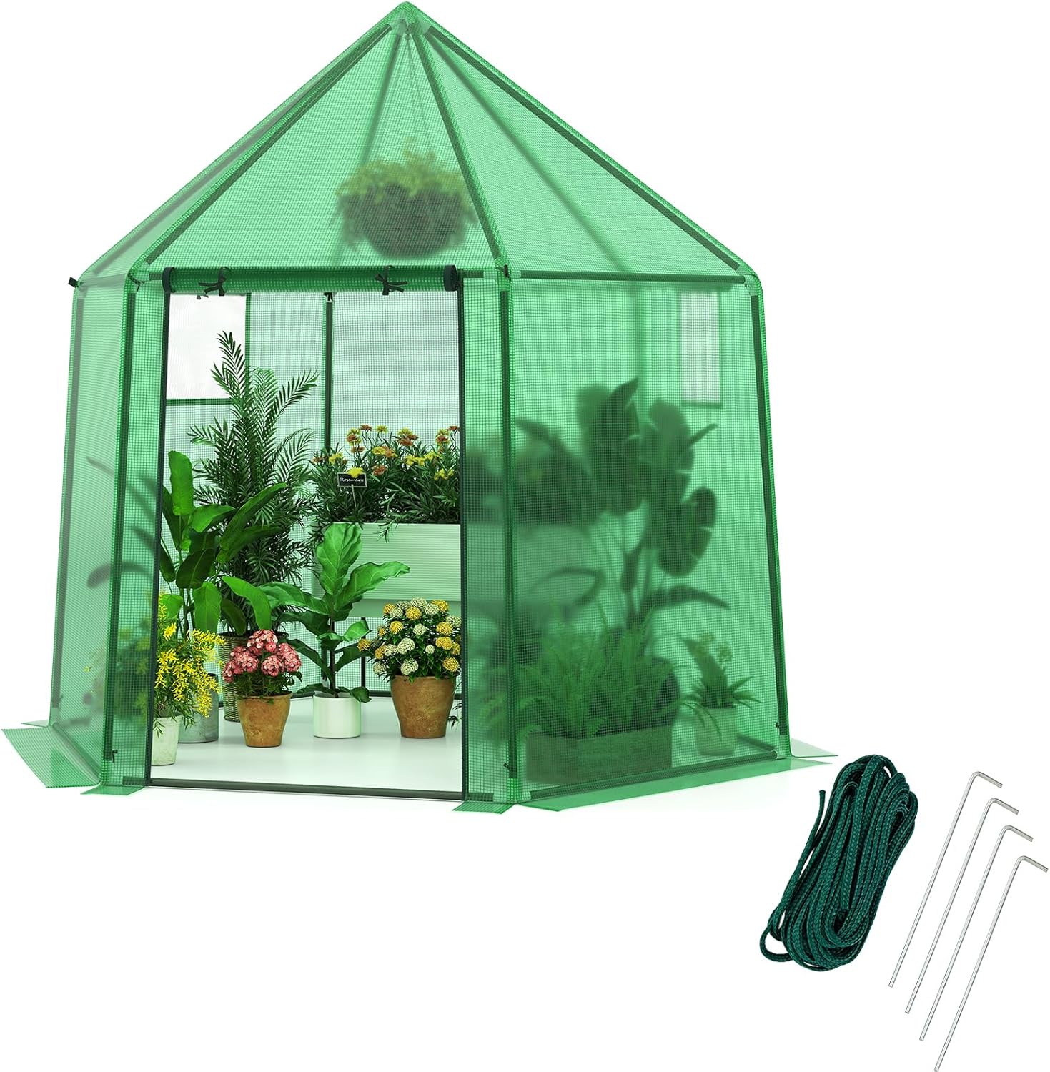 Mini Serra Portatile da Esterno per Inverno con Copertura in PE, Telaio in Metallo Anti-ruggine Rivestito in PE, Porta con Cerniera Arrotolabile e Finestre, Serra per Giardino e Cortile