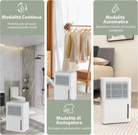 12L Deumidificatore per Casa, Silenzioso ed Efficiente con Modalità Continua/Asciugatura/Auto, Timer 24 Ore, Maniglia Portatile, Ideale per Cantine Bagno e Camere da Letto