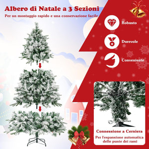 Albero di Natale Innevato 215 cm, Albero di Natale con 300 Luci LED Bianco Caldo, 1096 Punte di Ramo Miste e Aghi di Pino, per Casa e Ufficio