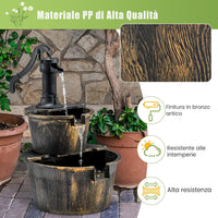 Fontana da Giardino a 2 Livelli, Fontana Rustica con Pompa Regolabile e Ricircolo di Acqua, Fontanella per Giardino Prato e Terrazza, 45,5 x 41 x 68 cm, Bronzo Antico