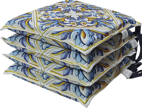 Set 4 Cuscini per Sedie Cucina con Laccetti, Stampa Digitale, Copri Sedia Sfoderabili e Lavabili, Made in Italy (4, Giglio)