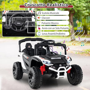 12V Macchina Elettrcia per Bambini, UTV Auto Elettrica con Telecomando, 3 Velocità, Luci LED, Musica, Clacson e Sospensioni a Molla, 3-5 km/h, Ideale per Bambini 3 Anni+ (Bianco)