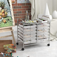 Carrello di Stoccaggio con 20 Cassetti, Carrello portaoggetti con 4 Ruote, Carrello Multiuso per Scuola Ufficio Cucina, 64 x 39 x 88 cm (12 cassetti Trasparente)