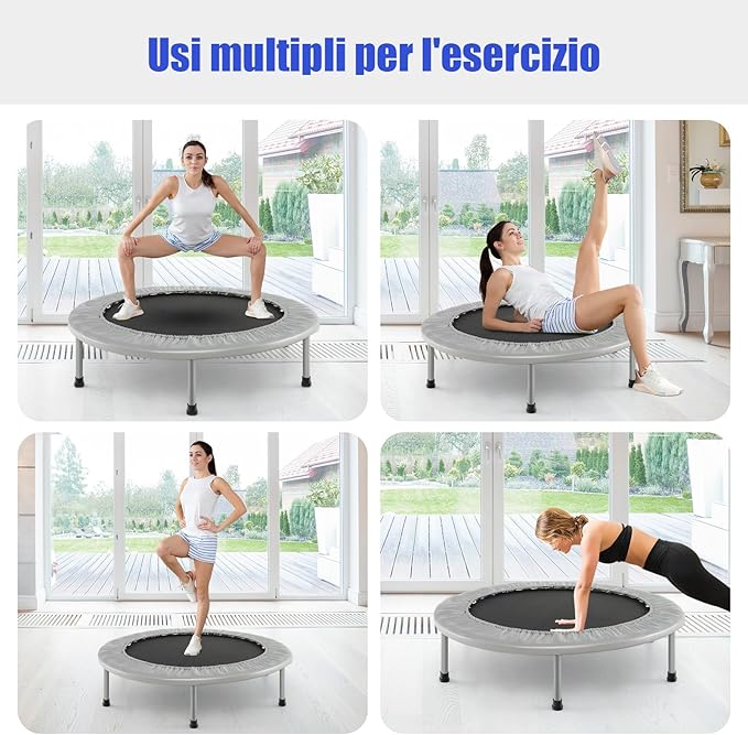 Mini Trampolino Elastico e Pieghevole, Capacità di Carico 150 kg, per Interno ed Esterno