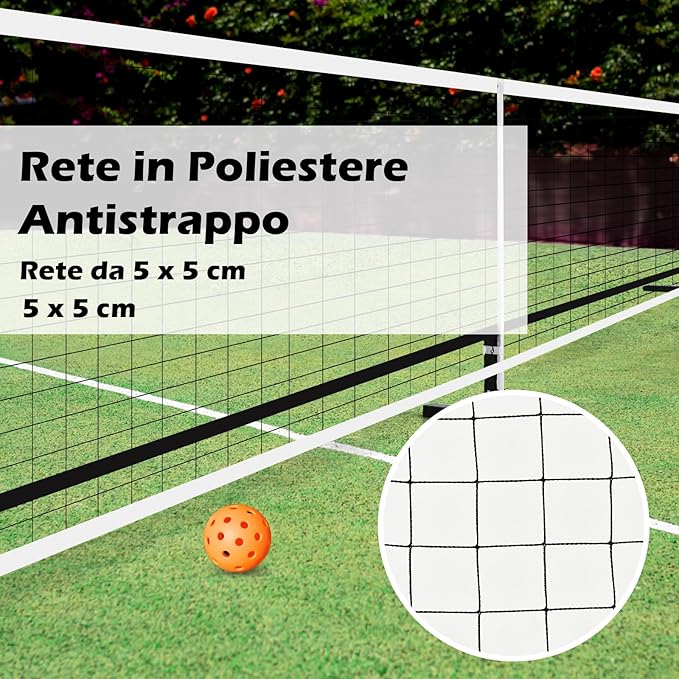 Rete Pickleball Portatile da 670 CM, con Tubolari Metallici, Rete Resistente in Poliestere e Borsa in Tessuto Oxford, Set per Giochi di Palla da Interno ed Esterno