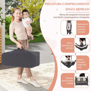 4 in 1 Lettino da Campeggio con Fasciatoio, Lettino Pieghevole per Bambini con Materasso, Centro Neonati con Culla, Box Musicale, Cappottina Regolabile, Borsa da Viaggio (Fiore Piccolo)