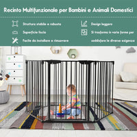 Cancelletto Pieghevole in Ferro per Camino e Scale, Cancello con 6 Pannelli per Bambini, Cani e Gatti, Barriera Protettiva da Interno ed Esterno, 2 Colori Disponibili, 380 x 74,5cm (Nero)