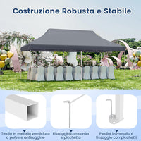 Gazebo Pieghevole da Giardino 3 x 6m, Gazebo Pop-up con Borsa da Trasporto, Regolabile in Altezza, per Feste (Grigio)
