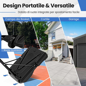Canestro da Basket Portatile, Supporto Regolabile in Altezza a 8 Posizioni con Tubo Centrale Rimovibile, Base Ampia, Canestro da Basket da Interno e da Esterno