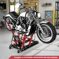 Ponte Sollevatore Idraulico per Moto, Sollevatore Motociclette Fino a 680 kg, Cric Alzamoto con Ruote e Piattaforma Regolabile in Altezza a Pedale Resistente per ATV, UTV per Officina (Rosso)