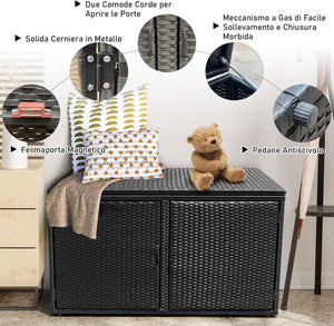 Baule Contenitore da 335 L, con Coperchio e 2 Ripiani, Contenitore da Giardino con Telaio in Acciaio, Baule Cassapanca per Attrezzi e Giocattoli, per Interno ed Esterno (Nero)