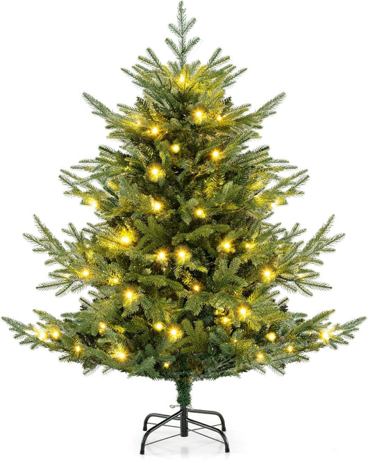 Albero di Natale Artificiale 135/180 CM, Albero di Natale con 160/240 Luci LED Bianche Calde, 442/778 Punte di Rami e Foglie Miste in PE & PVC, Ideale per Casa e Ufficio (135 CM)