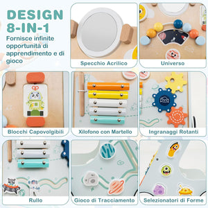 Carrellino Primi Passi 8 in 1, Girello in Legno per Bambini, Giocattolo Montessori, Centro Attività di Apprendimento a Spinta, Giocattolo a Spinta per Bambini di 1+ Anni (Verde)