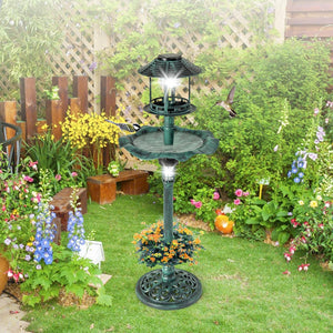 Vasca per Uccelli da Giardino a Energia Solare, Abbeveratoio e Mangiatoia per Uccelli da Esterno con 2 Lampade a Energia Solare, Fioriera e Supporto Riempibile (Bronzo, 43 x 43 x 110 cm)
