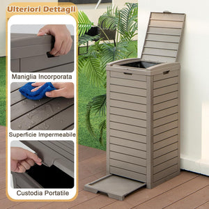 Pattumiera per Rifiuti Esterno e Interno 117,5 L, Contenitore per Raccolta Differenziata Impermeabile con Coperchio a Doppia Chiusura e Vassoio Estraibile per Liquidi (Marrone)