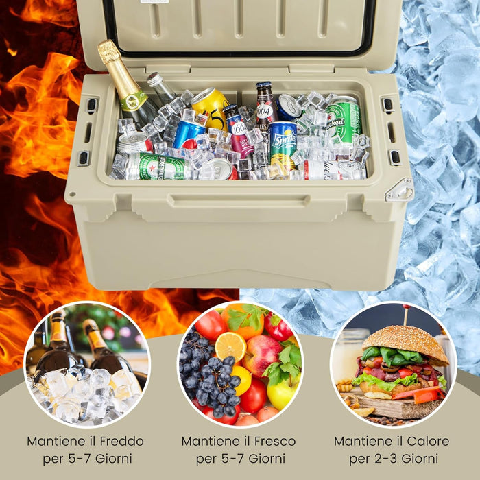 Frigorifero da Campeggio da 28 Litri, Frigo Portatile con Manico Resistente e Scarico, Freddo Fino 5-7 Giorni con Portabicchieri Integrati per Barbecue, Campeggio, Picnic, Pesca