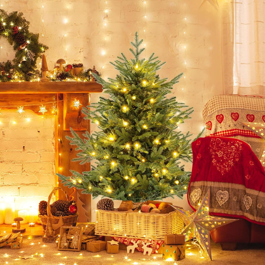 Albero di Natale Artificiale 135/180 CM, Albero di Natale con 160/240 Luci LED Bianche Calde, 442/778 Punte di Rami e Foglie Miste in PE & PVC, Ideale per Casa e Ufficio (135 CM)