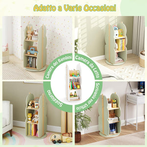 Scaffale Rotante per Bambini, Organizzatore per Giocattoli a 5 Ripiani, Mensola Girevole a 360° per Angolo, Scaffale da Terra per Camera dei Bambini Sala Giochi Asilo, 47,5x47,5x96 cm