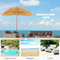 Ombrellone di Paglia 200 cm (Diametro Interno 175 cm), Ombrellone da Spiaggia Pieghevole, Parasole Hawaiano con Inclinabile in Metallo, Spiaggia e Balcone (Naturale)