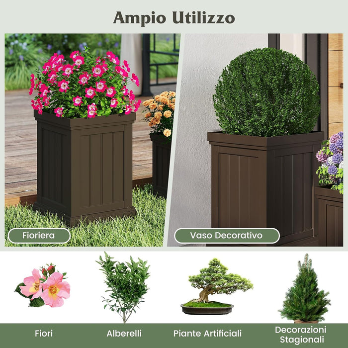 2 Vasi per Quadrati in Plastica 31,5/48 cm, Vasi per Fiori da Interno ed Esterno, con Fori di Drenaggio e Design Nesting, Vasi per Piante da Veranda, Giardino e Patio