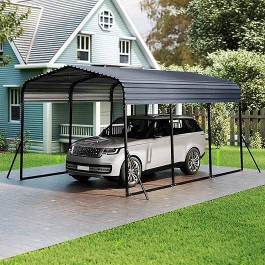 Tenda da Garage 440 x 300 cm, Tettoia per Auto in Metallo con Base Rinforzata e 4 Gambe Inclinate Aiiunte, Gazebo da Esterno per SUV, Feste e Barbecue