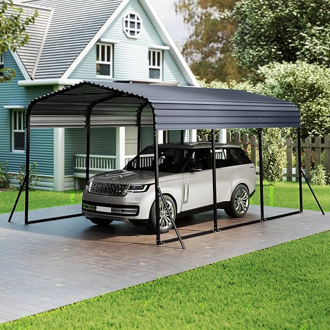 Tenda da Garage 440 x 300 cm, Tettoia per Auto in Metallo con Base Rinforzata e 4 Gambe Inclinate Aiiunte, Gazebo da Esterno per SUV, Feste e Barbecue