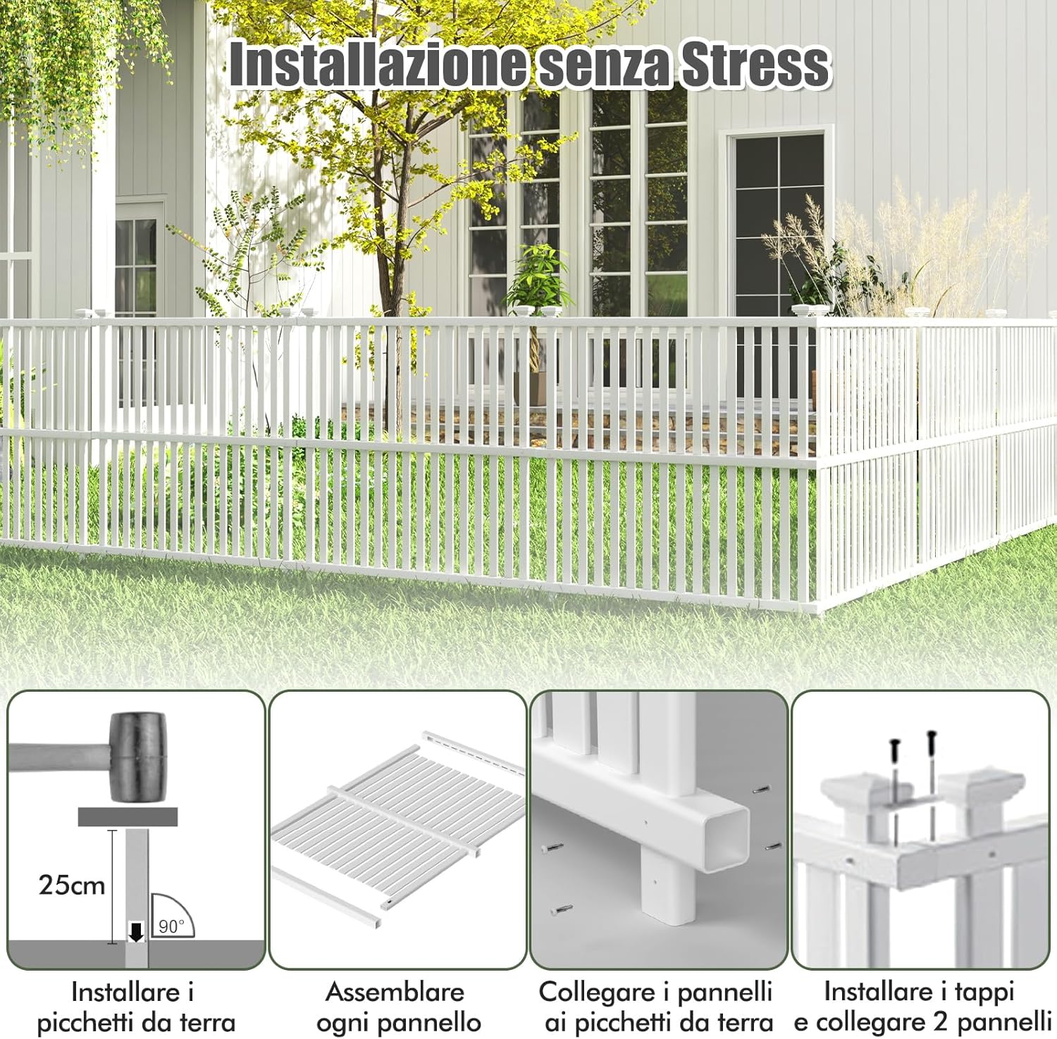 Recinzione Schermo da Giardino in PVC Resistente, 2 Pannelli Recinzione 114 x 113 cm Decorativo per Esterno, Recinto Bordatura Copribidone per Giardino, Bianco