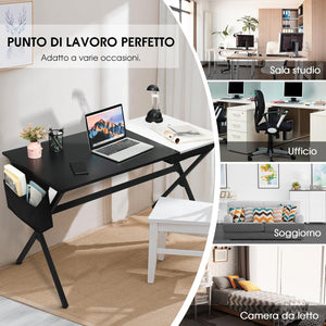 Scrivania per Computer da 120 cm, Scrivania con Cassetto e Tasca Portaoggetti Laterale, Tavolo per PC Moderno per Studio, Camera da Letto, Soggiorno e Ufficio