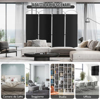 Paravento Pieghevole a 4/6 Pannelli, Separé Divisorio Interno ed Esterno, Pannelli Divisori per Camera da Letto, Ufficio e Soggiorno (221 x 188 cm 4 Pannelli, Nero)